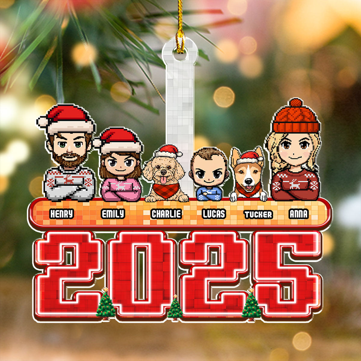 Family Pixel 2025 - Personalized Custom Acrylic Ornament