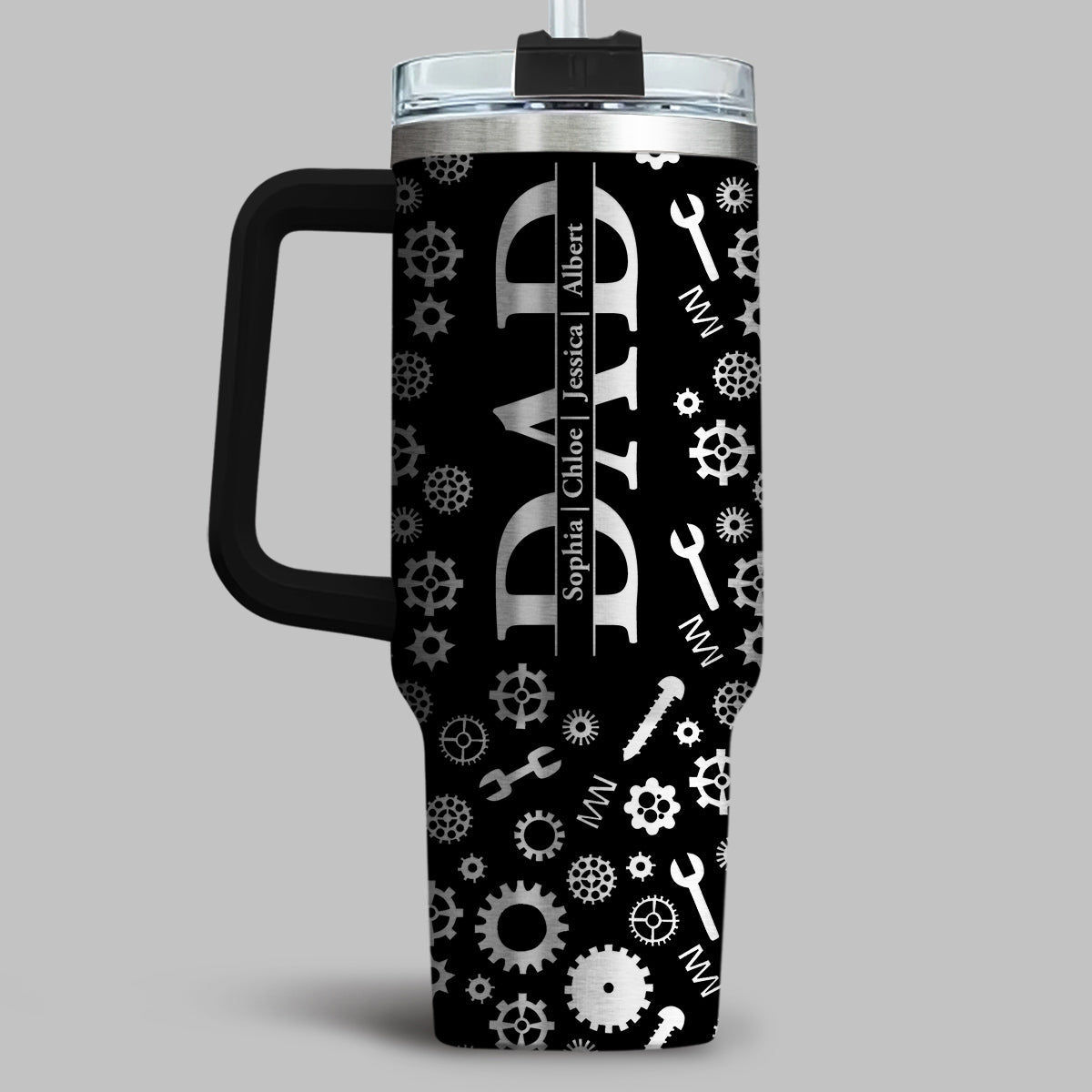 Dad Built With Love - Personalized Custom Engraved 40oz Tumbler With Handle