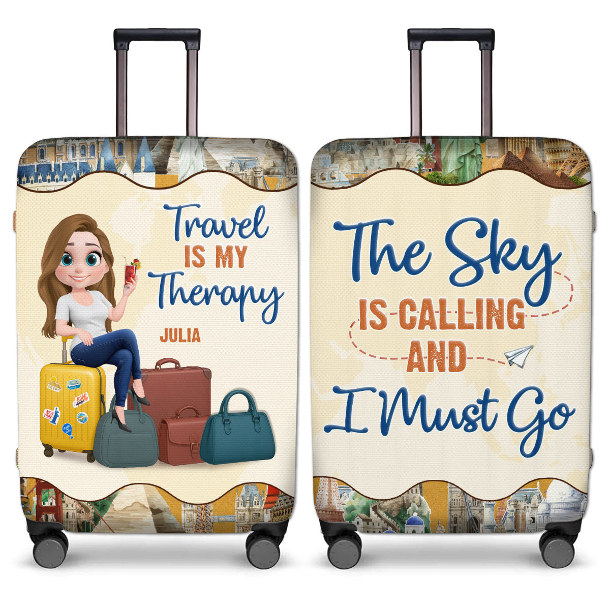 Travel Is My Therapy Cartoonize - Personalized Custom Luggage Cover