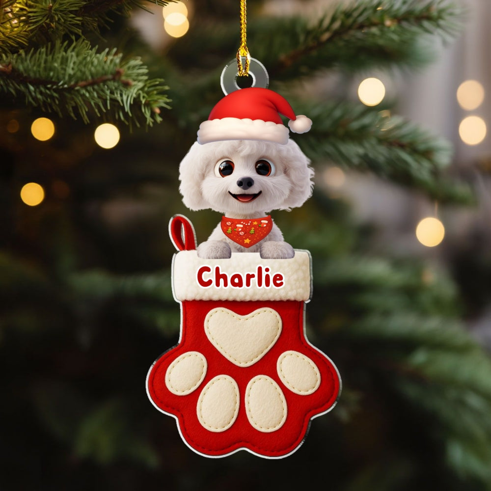 Dog Love In Stocking - Personalized Custom Acrylic Ornament