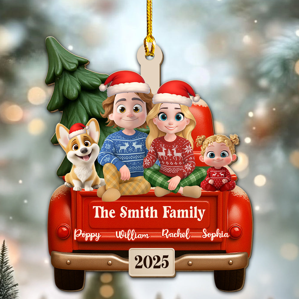 Family Vintage Truck - Personalized Custom 3D Effect Wood Ornament