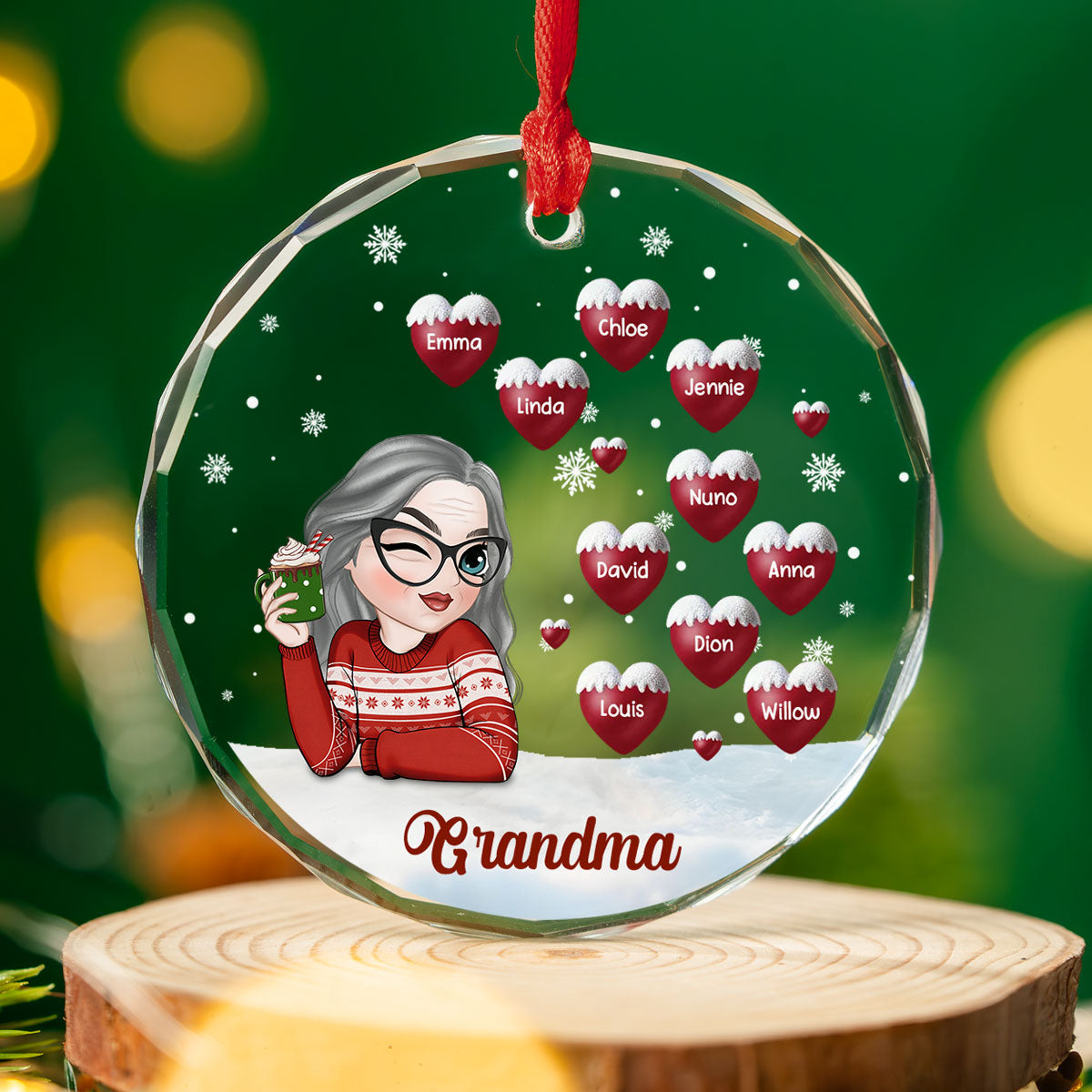 Christmas Grandma - Personalized Custom Glass Ornament