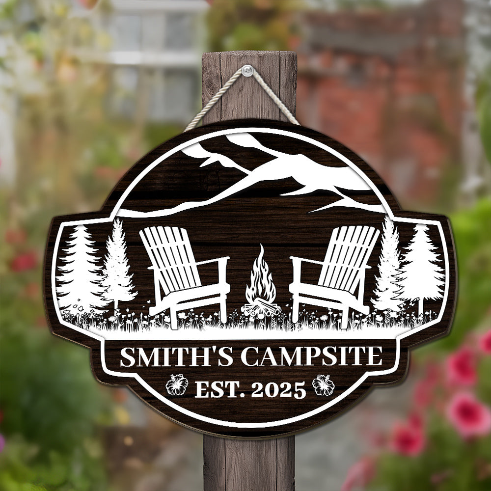 Family Campsite - Personalized Custom Wood Sign