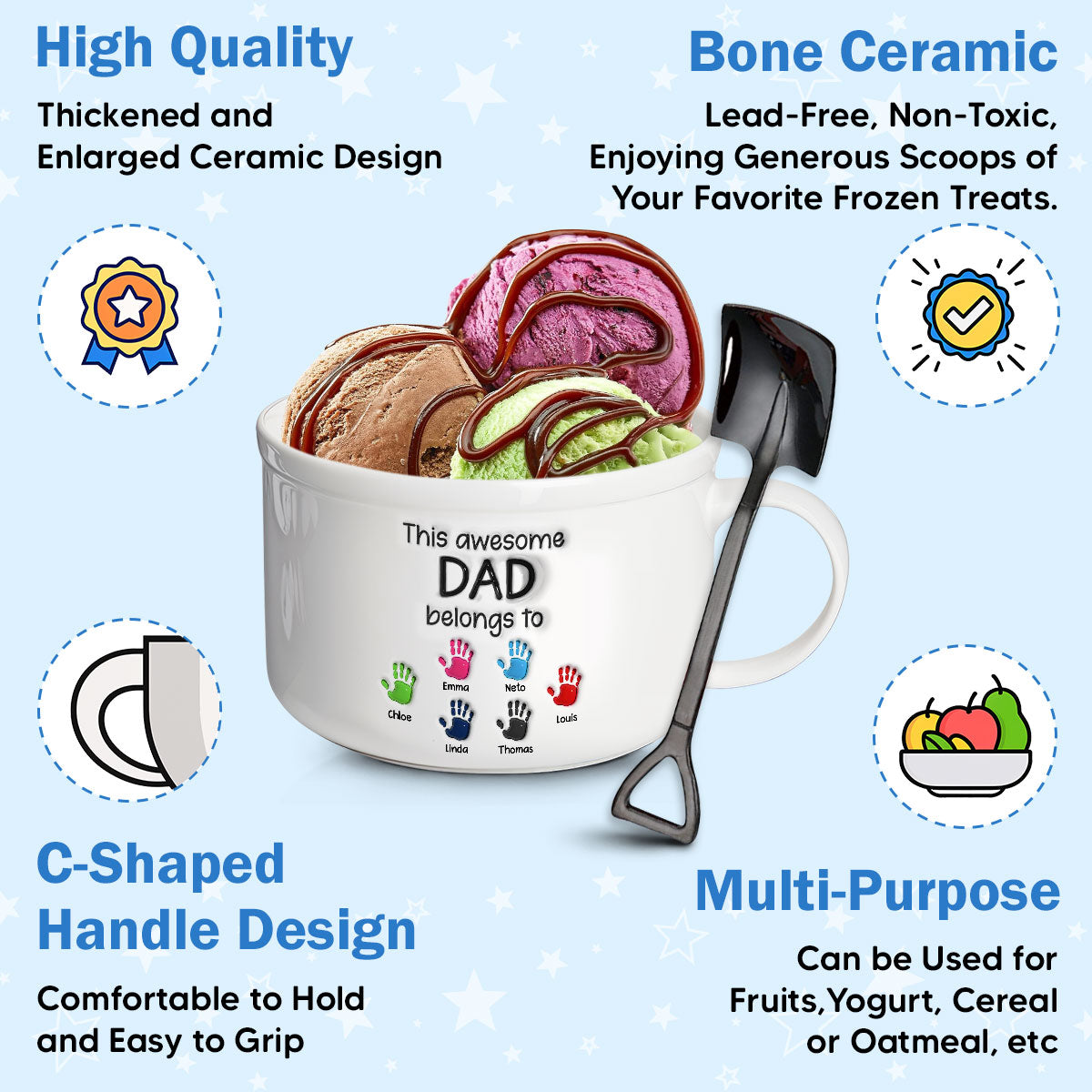 This Awesome Dad Belongs To - Personalized Custom Ceramic Bowl