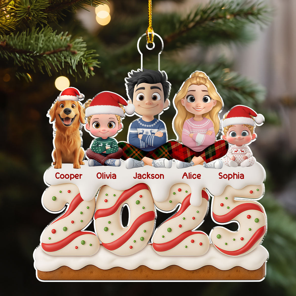 Family Christmas Tree Cake Version 2 - Personalized Custom Acrylic Ornament