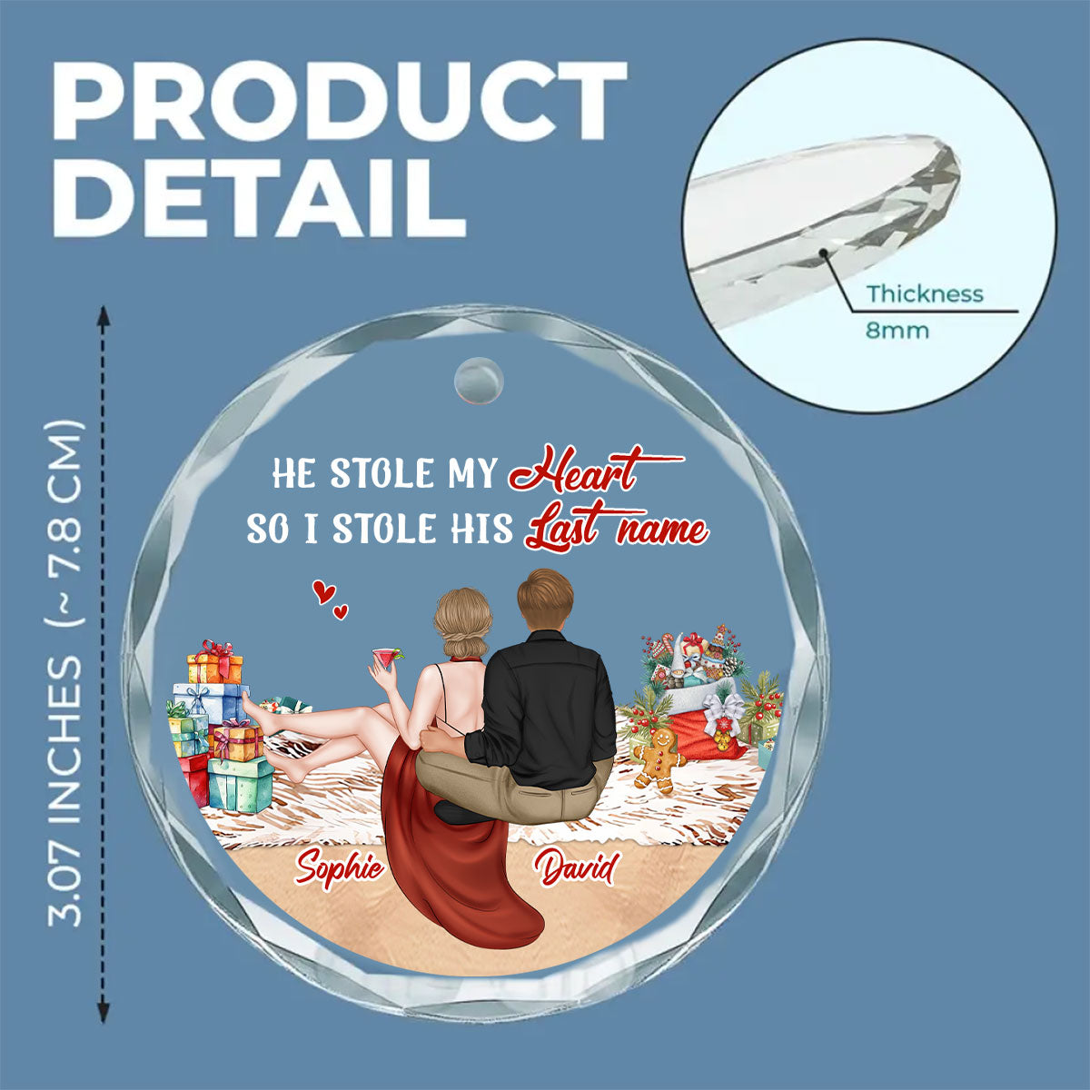 Stole My Heart - Personalized Custom Glass Ornament
