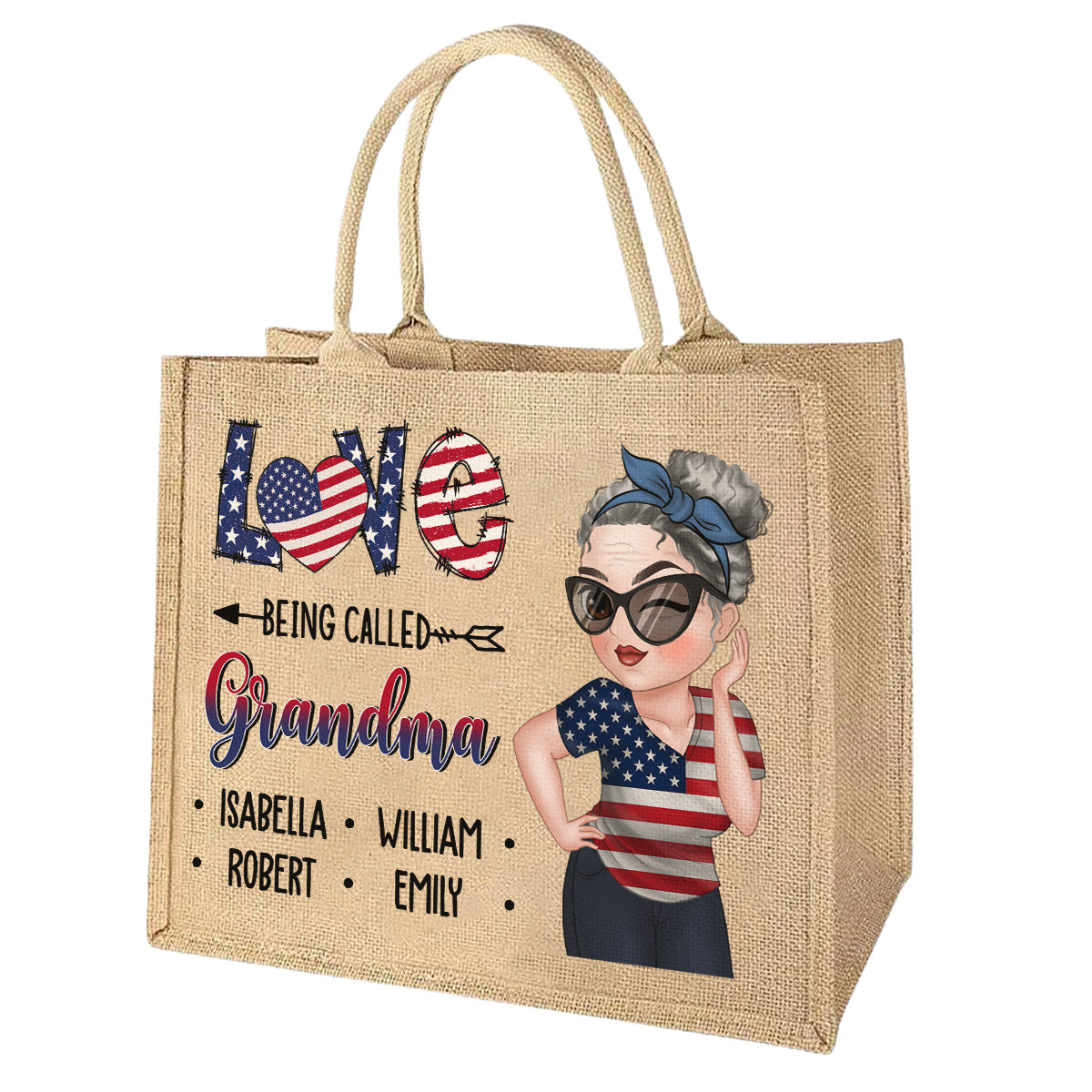 Grandma - Personalized Custom Jute Tote Bag