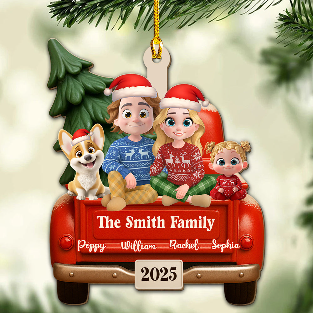 Family Vintage Truck - Personalized Custom 3D Effect Wood Ornament