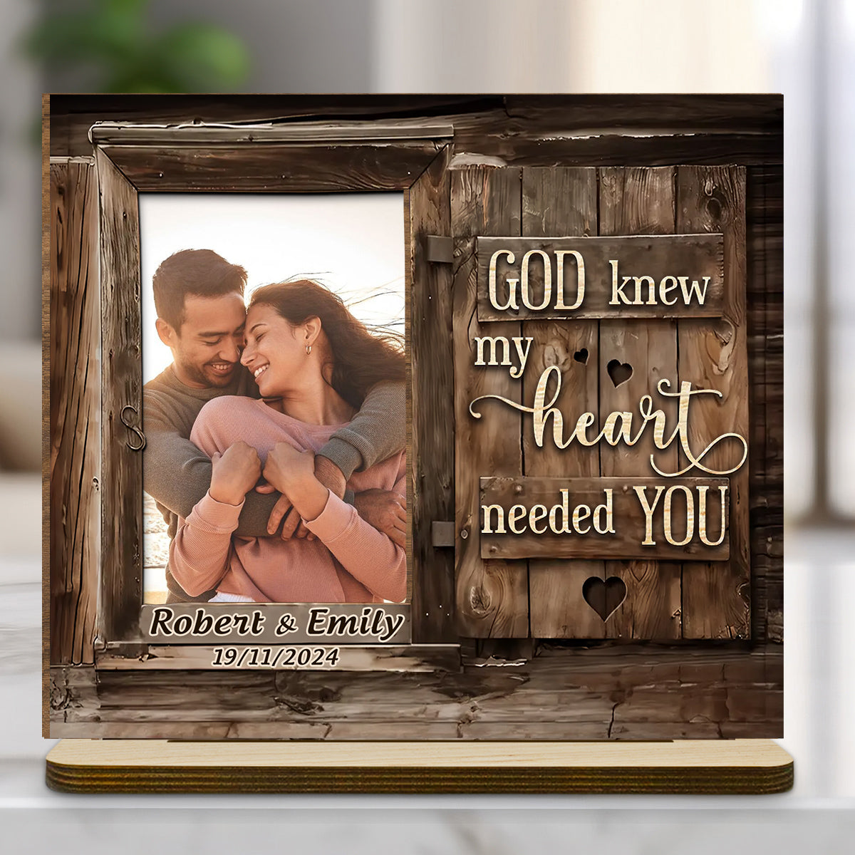 God Knew My Heart Needed You - Personalized Custom 2-Layer Wood Plaque With Flat Base