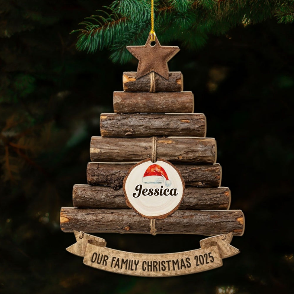 Rustic Family Christmas Tree - Personalized Custom Wood Ornament