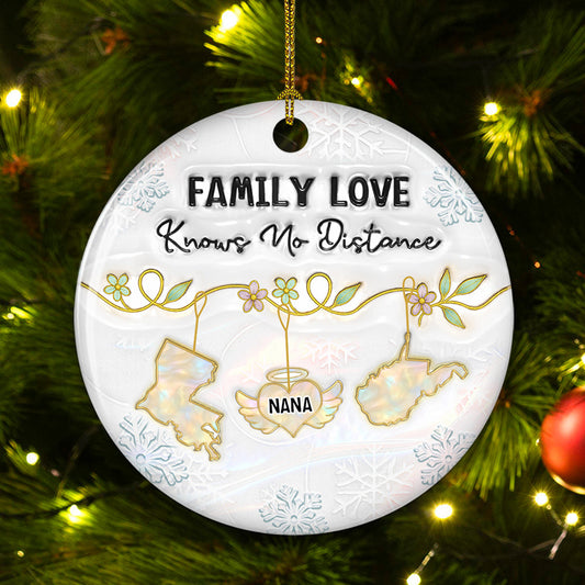 Family Love Knows No Distance Mother Of Pearl Memorial - Personalized Custom 3D Inflated Effect Ceramic Ornament
