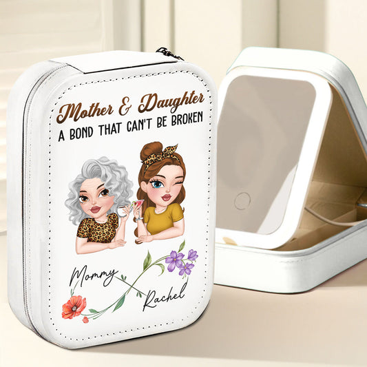 Mother And Daughter - Personalized Custom Jewelry Box With LED Mirror