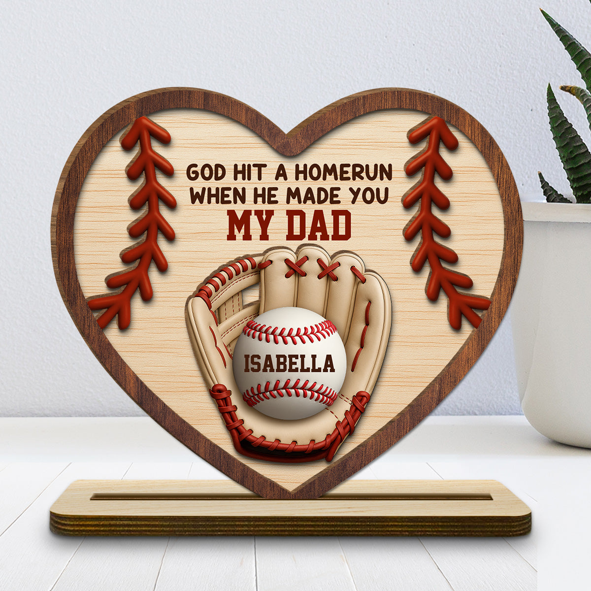 Hit A Home Run - Personalized Custom 2-Layer Wood Plaque With Flat Base