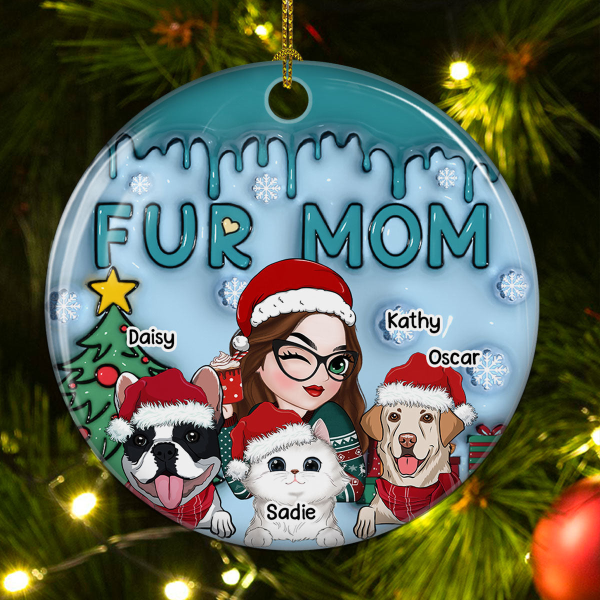Lovely Fur Mom - Personalized Custom 3D Inflated Effect Ceramic Ornament