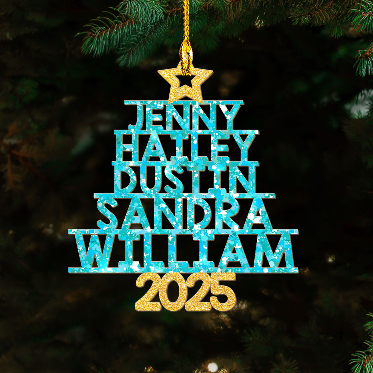 Family Glitter Christmas Tree - Personalized Custom Wood Ornament
