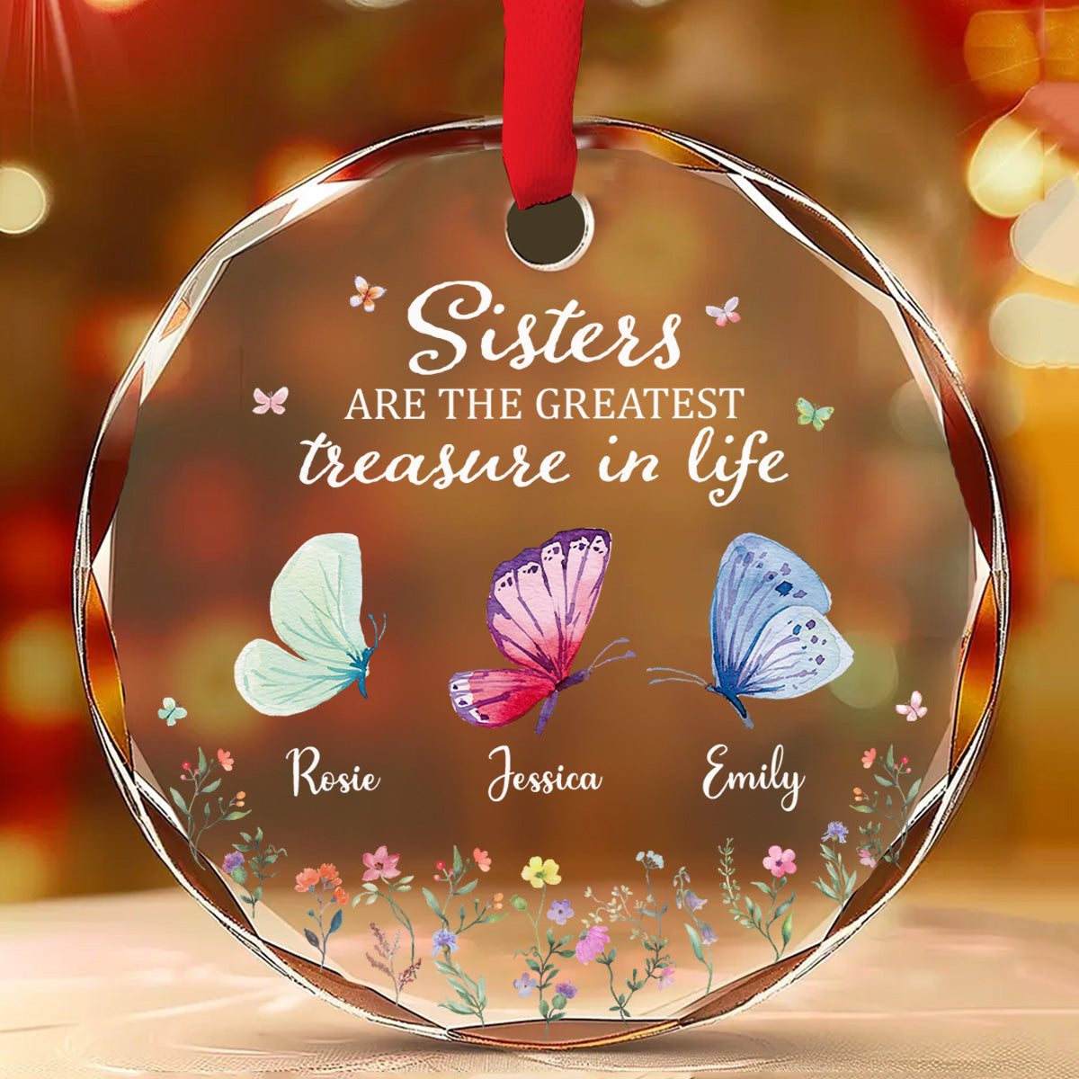 Sisters Make Life More Beautiful - Personalized Custom Glass Ornament