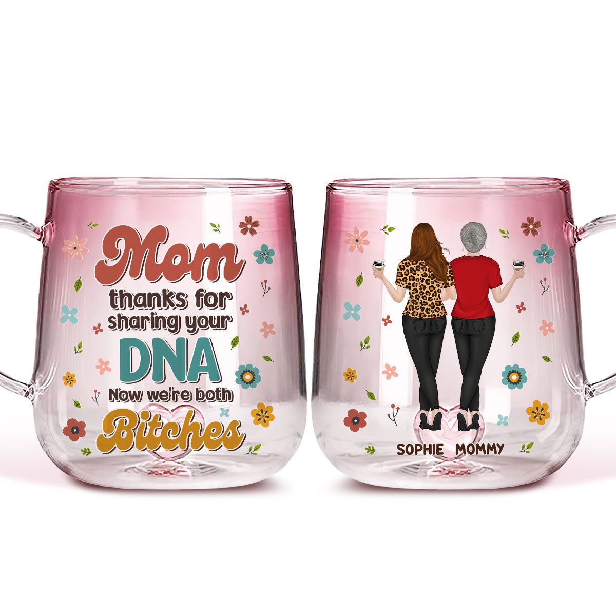 Great Mommy - Personalized Custom Pink Gradient Glass Mug 