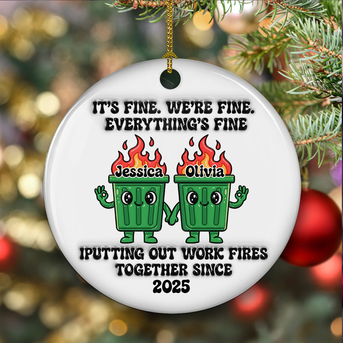 Funny Teamwork - Personalized Custom 3D Effect Ceramic Ornament 