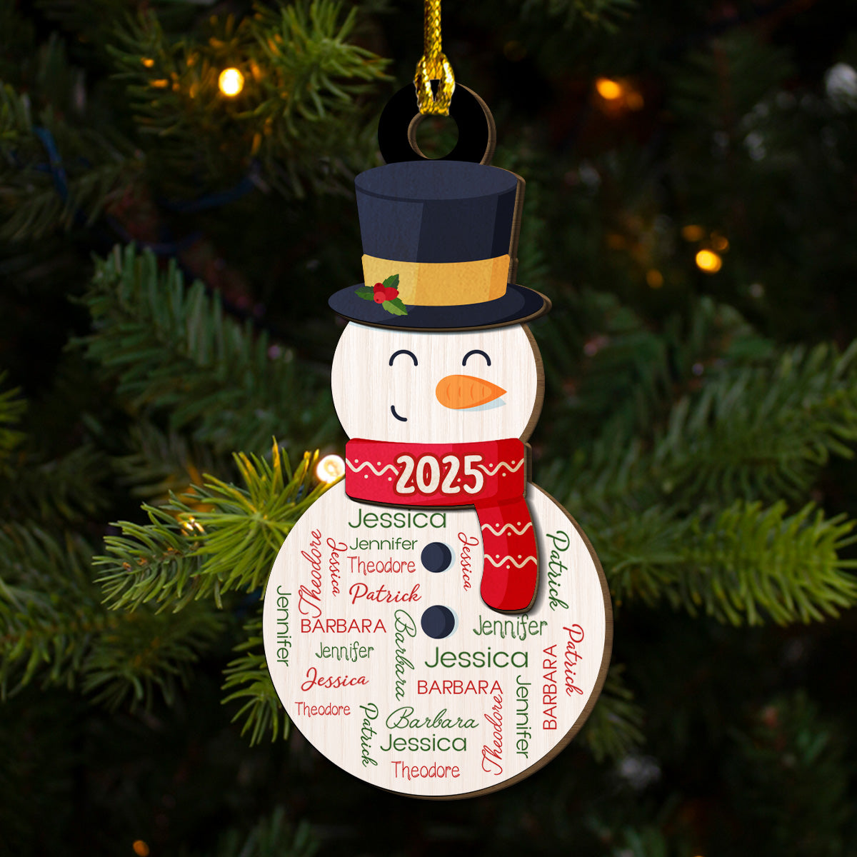 Snowman Repeating Name - Personalized Custom 2-layered Wood Ornament