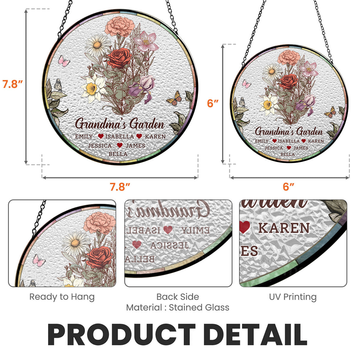 Birth Flower Grandma Garden - Personalized Custom Window Hanging Suncatcher