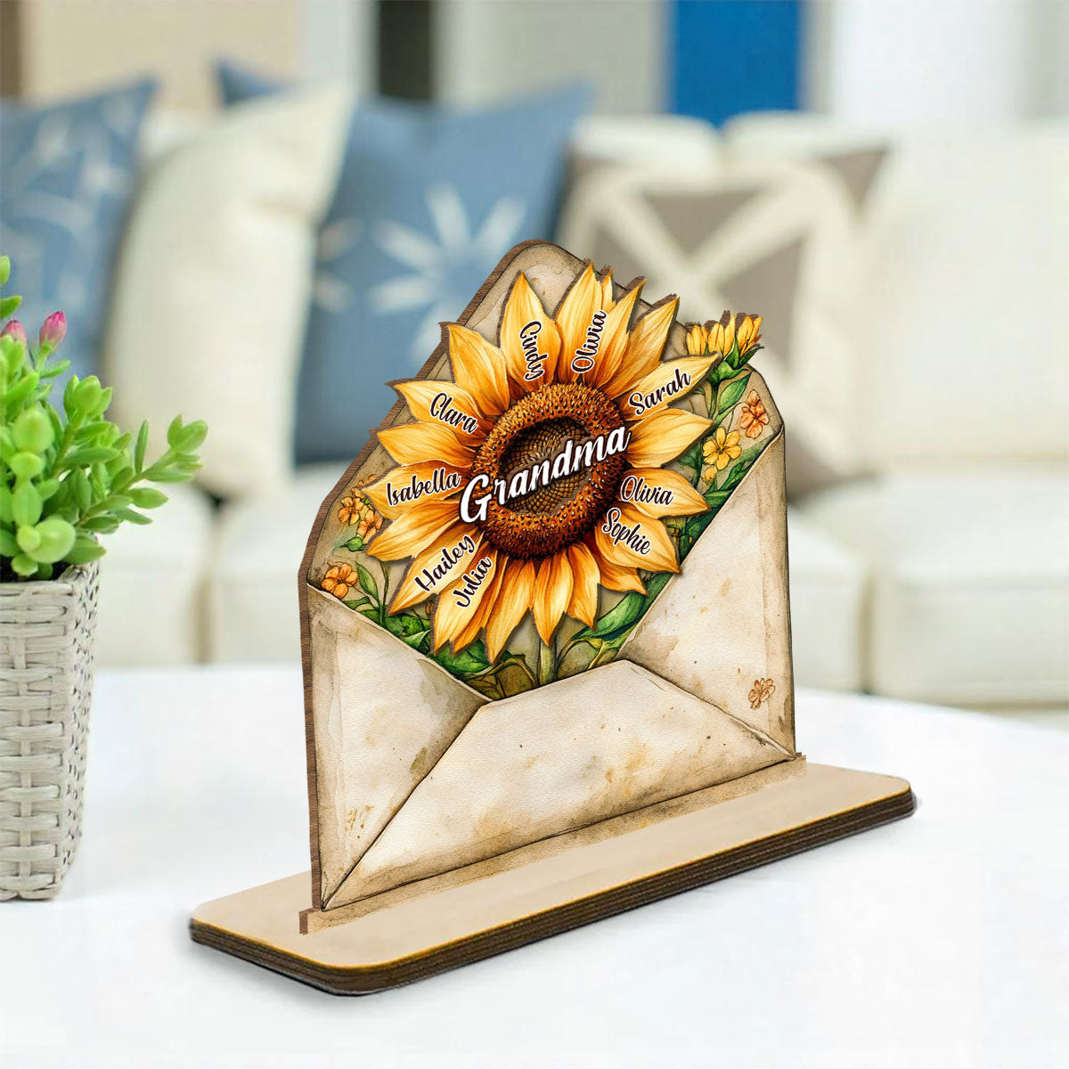 Sunflower Love - Personalized Custom 2-Layer Wood Plaque With Flat Base