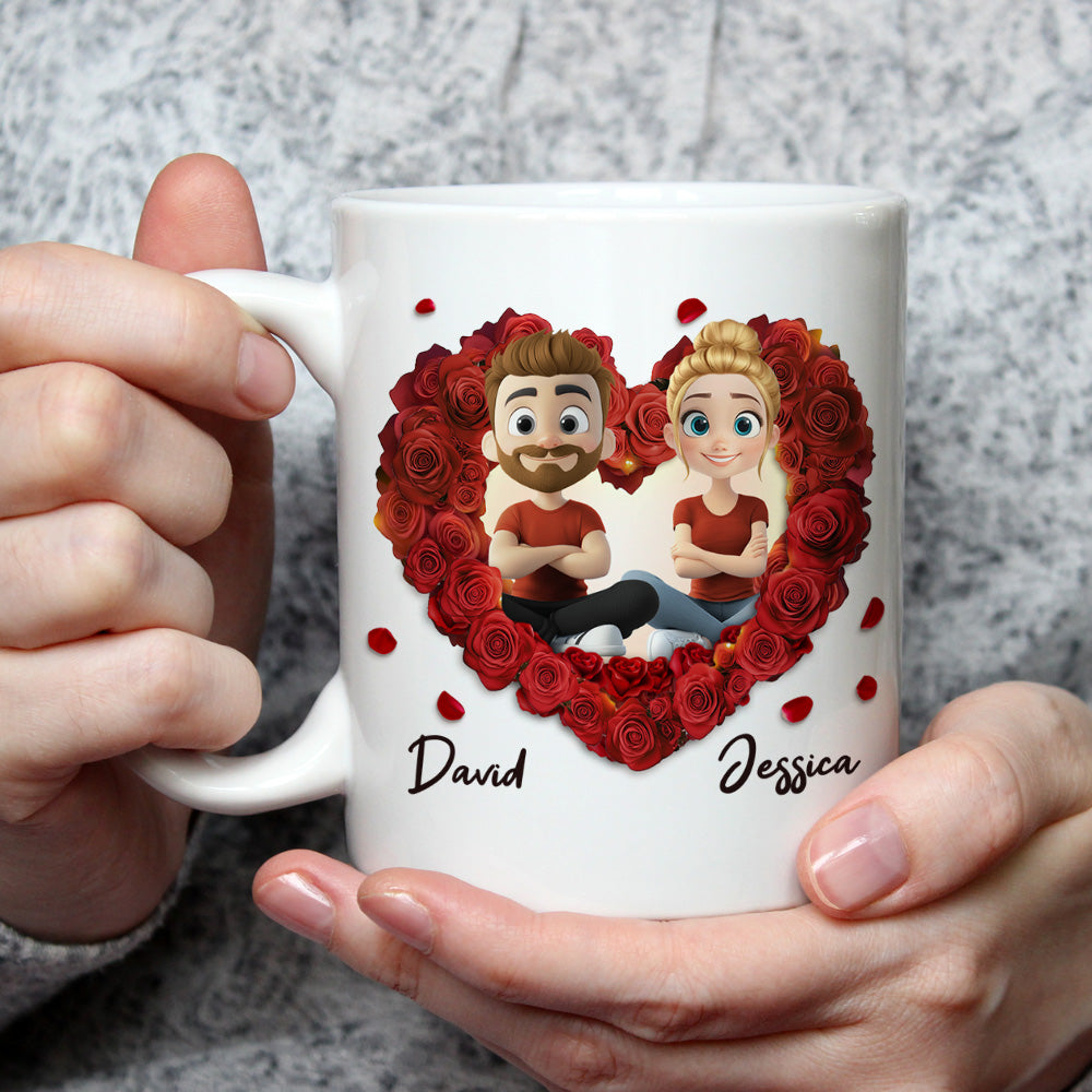 Romantic Red Rose Couple - Personalized Custom Coffee Mug