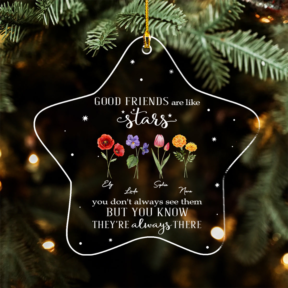 Friends Are Flowers That Never Fade - Personalized Custom Acrylic Ornament