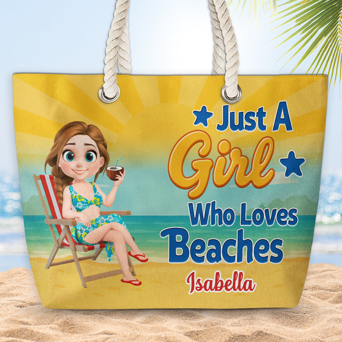 Just A Girl Who Loves Beaches Cartoonize - Personalized Custom Beach Bag
