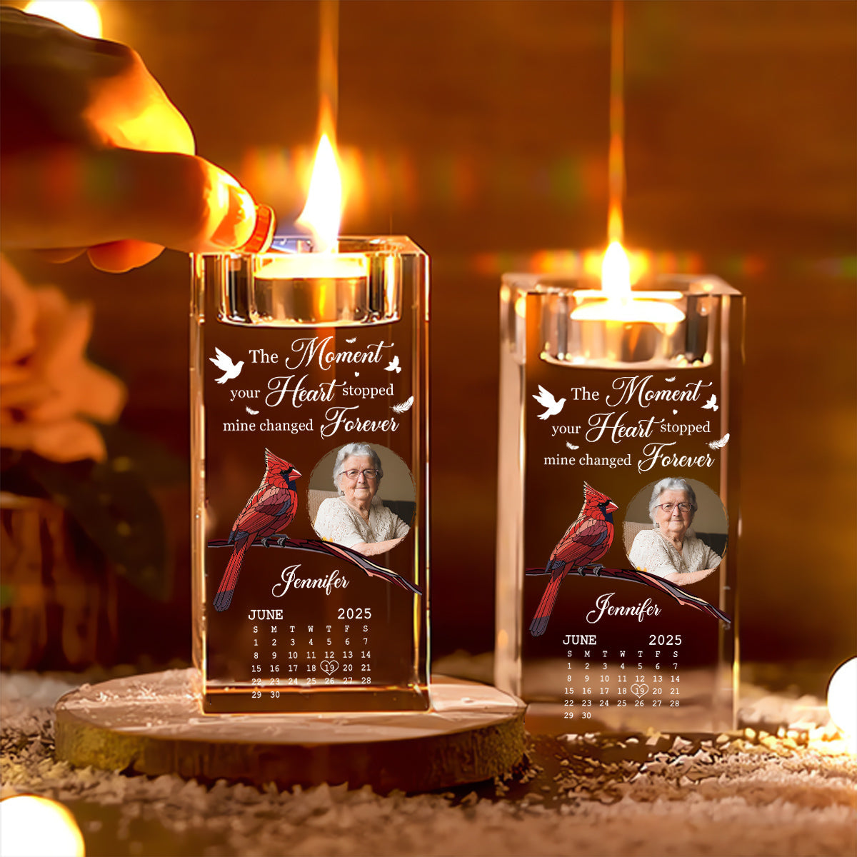 The Moment Your Heart Stopped - Personalized Custom Crystal Candle Holder