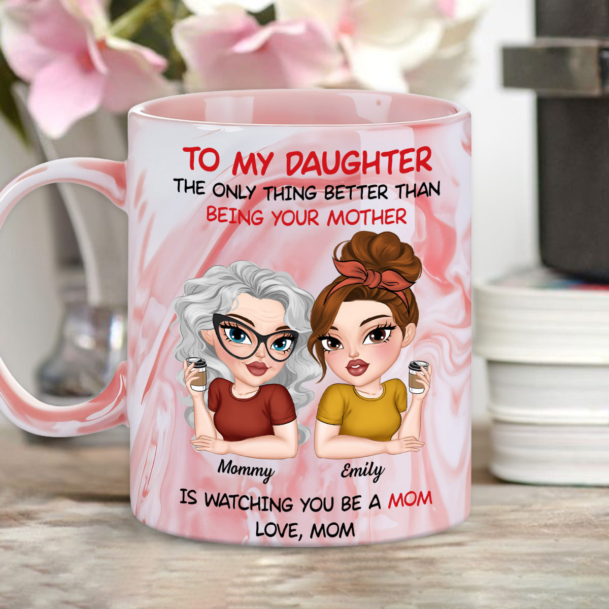 To My Daughter Happy Mother Day - Personalized Custom Pink Marble Mug