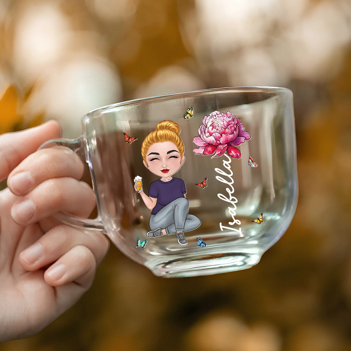 Cartoon Bloom Girl Charm - Personalized Custom Glass Tea Cup