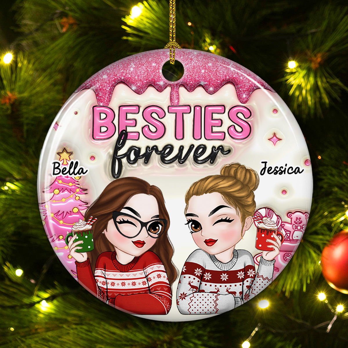 Always Besties - Personalized Custom 3D Inflated Effect Ceramic Ornament