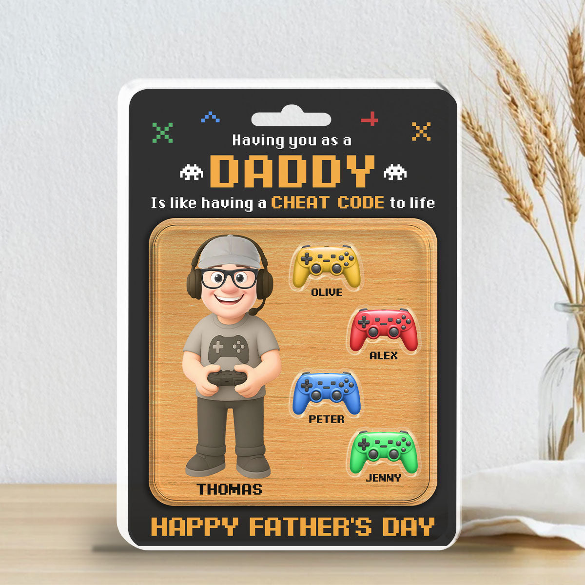 Having Dad Like Having A Cheat Code - Personalized Custom Acrylic Plaque