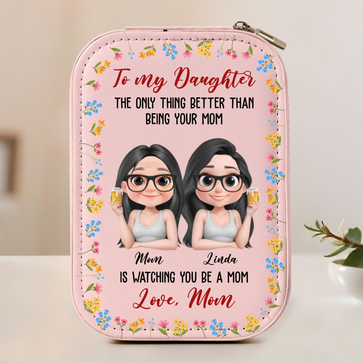 To My Daughter - Personalized Custom Jewelry Box With LED Mirror