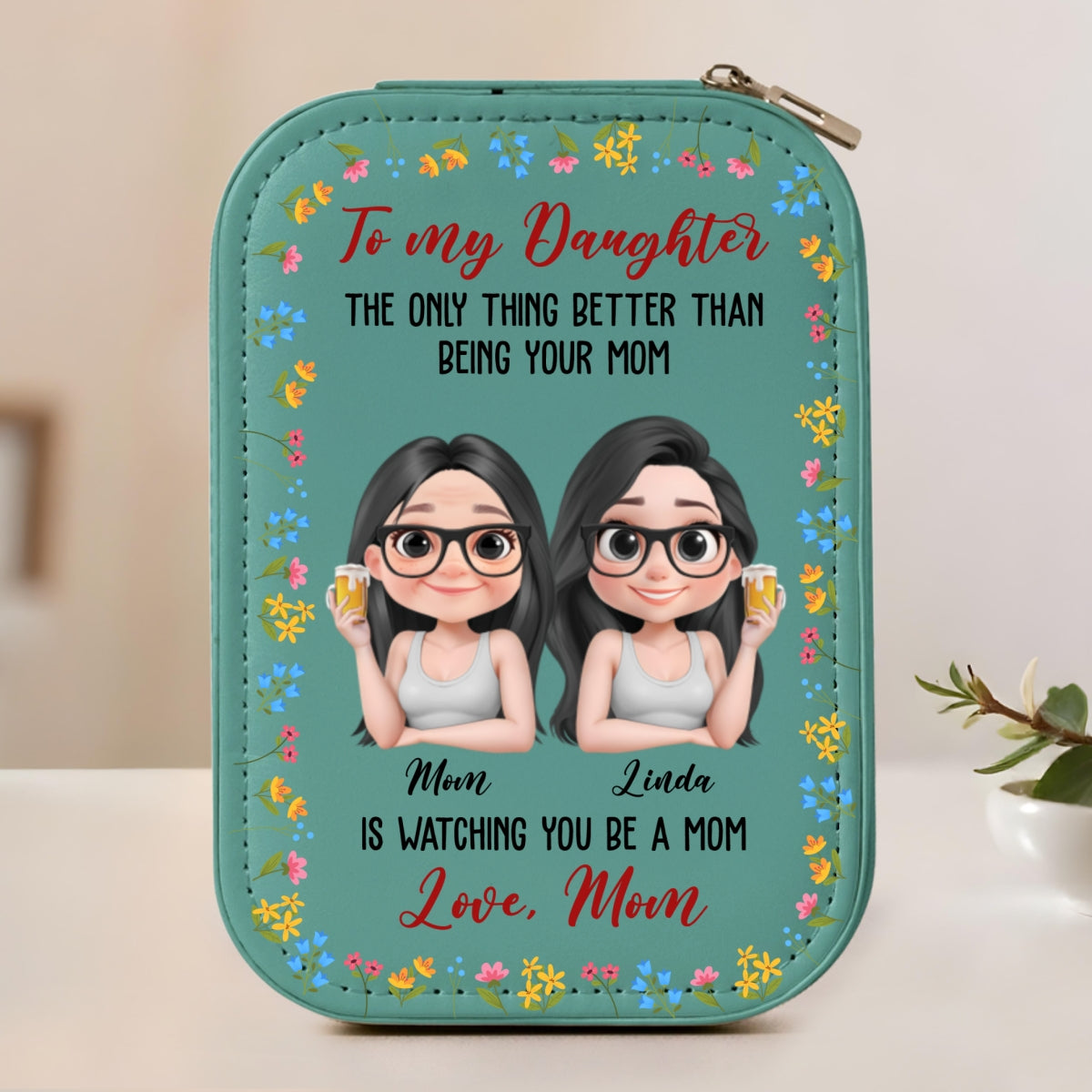 To My Daughter - Personalized Custom Jewelry Box With LED Mirror