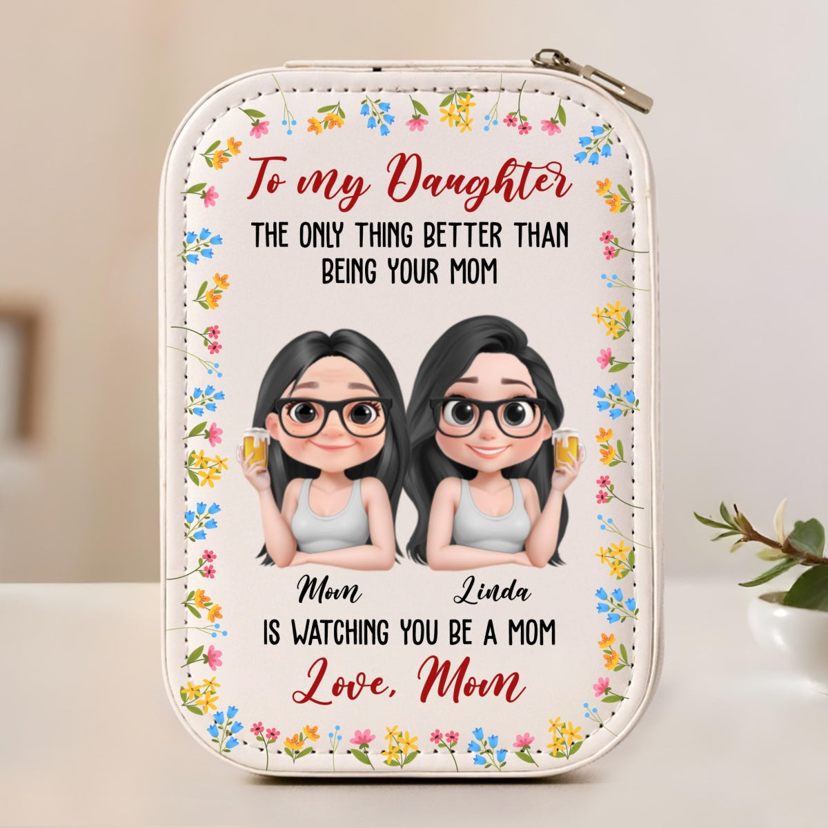 To My Daughter - Personalized Custom Jewelry Box With LED Mirror
