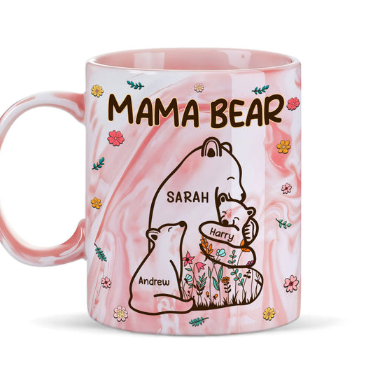 Mama Bear - Personalized Custom Pink Marble Mug