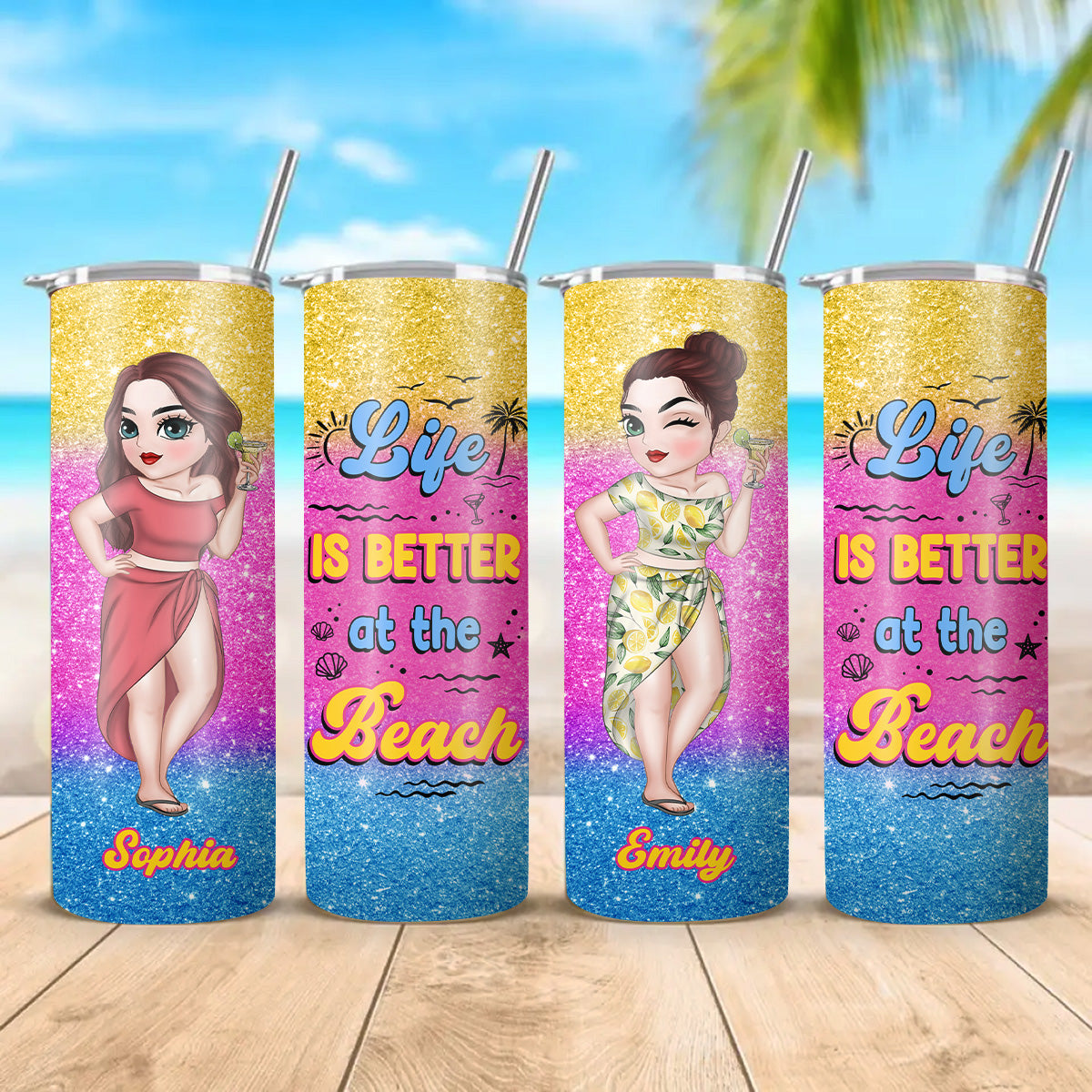 Better At The Beach - Personalized Custom Skinny Tumbler