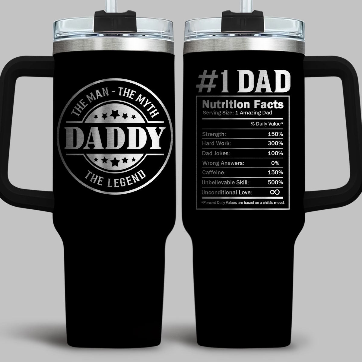 Nutrition Facts Of Dad - Personalized Custom Engraved 40oz Tumbler With Handle