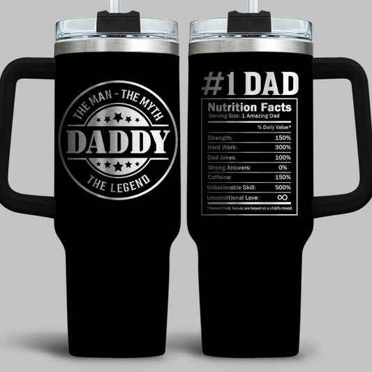 Nutrition Facts Of Dad - Personalized Custom Engraved 40oz Tumbler With Handle