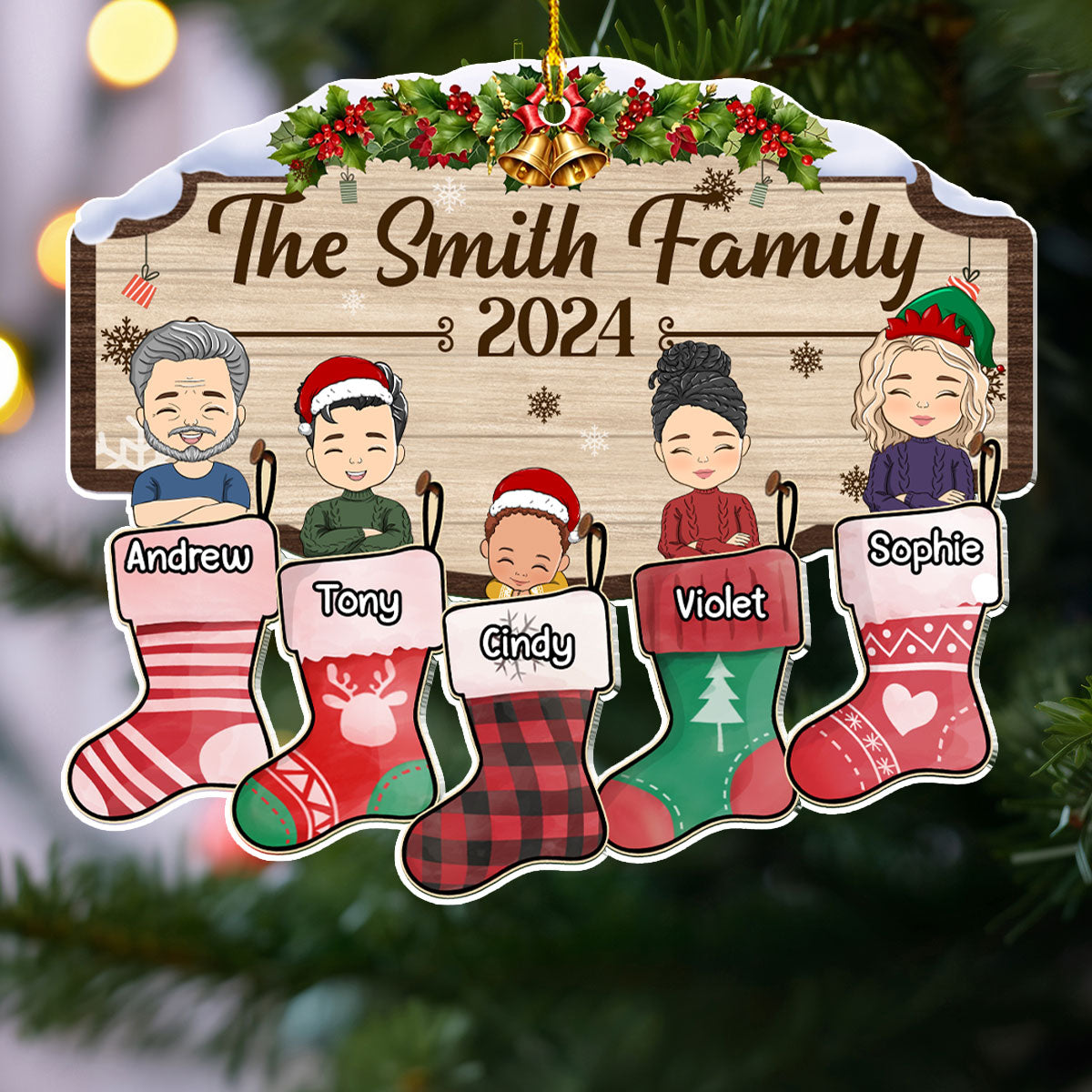 Family Happy Stocking - Personalized Custom Acrylic Ornament
