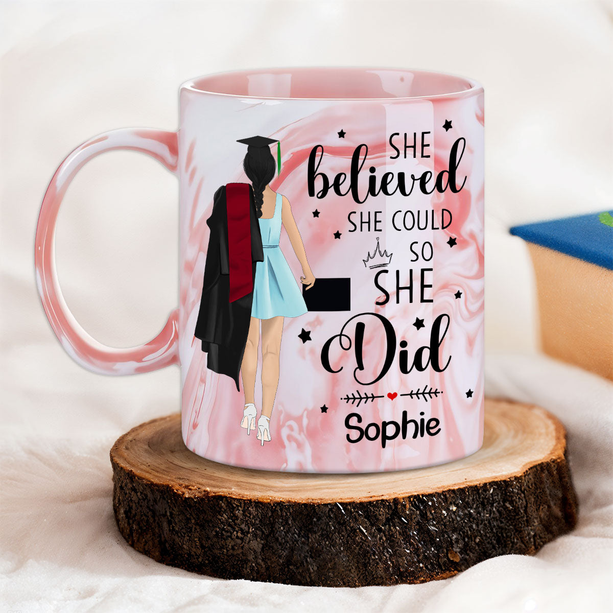 She Believed She Achieved- Personalized Custom Pink Marble Mug