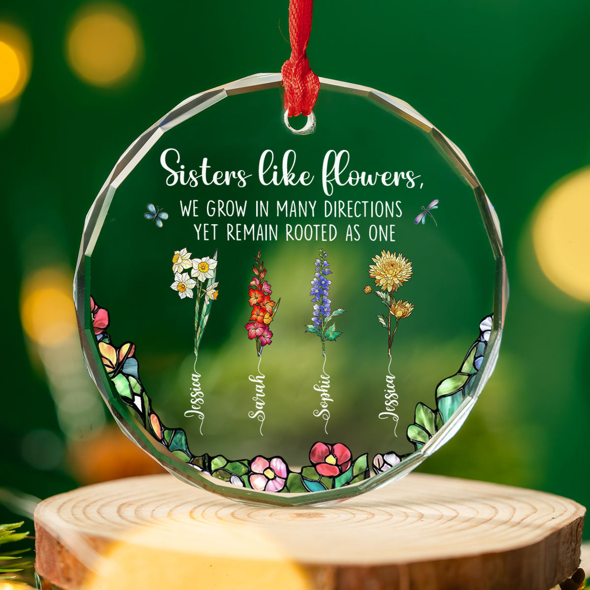 Sisters Bloom From Same Root - Personalized Custom Glass Ornament
