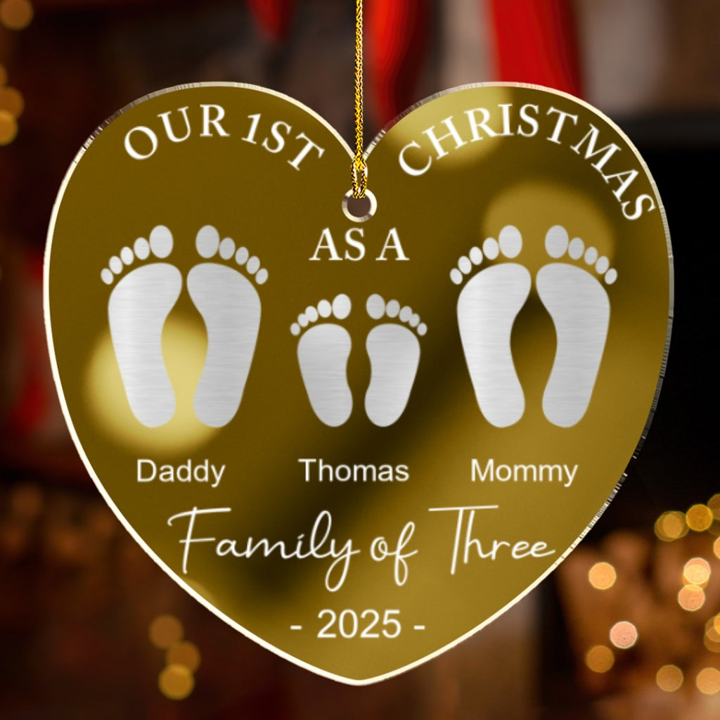 First Christmas As A Family Footprints  - Personalized Custom Mirrored Acrylic Ornament
