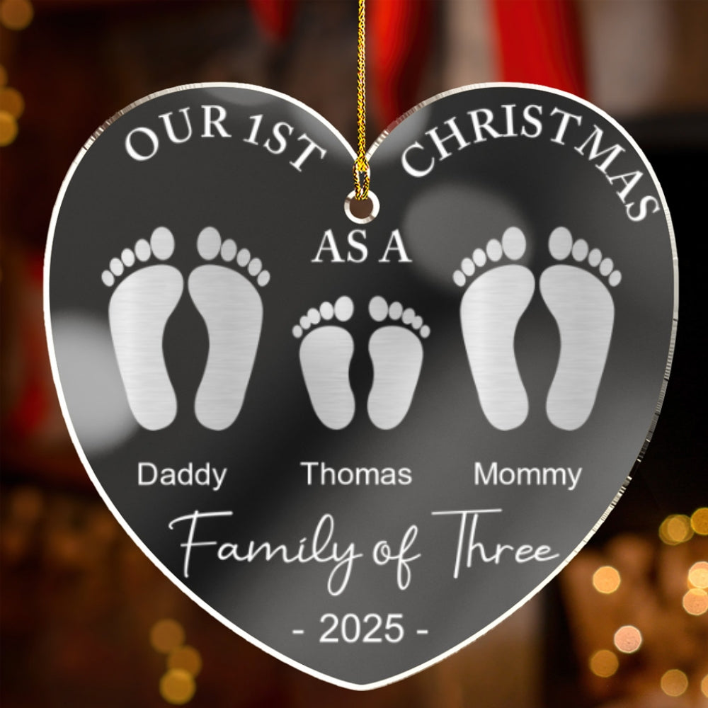 First Christmas As A Family Footprints  - Personalized Custom Mirrored Acrylic Ornament