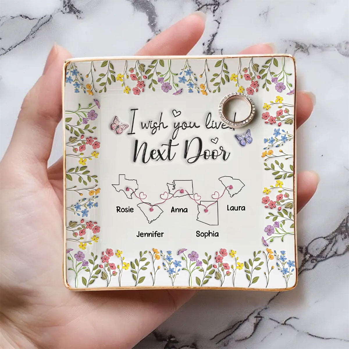 I Wish We Lived Closer Floral Version - Personalized Custom Jewelry Dish