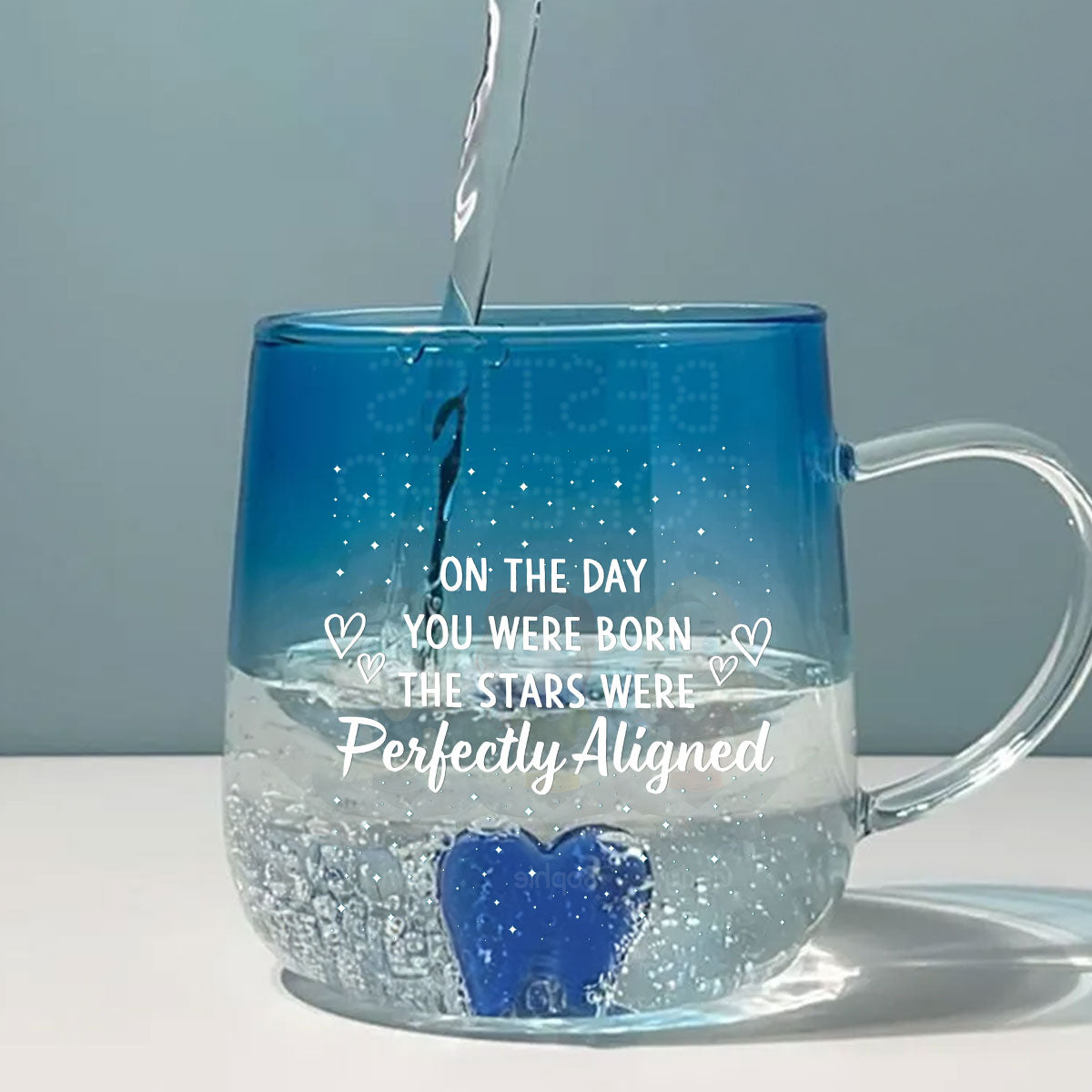 On The Day You Were Born - Personalized Custom Blue Gradient Glass Mug