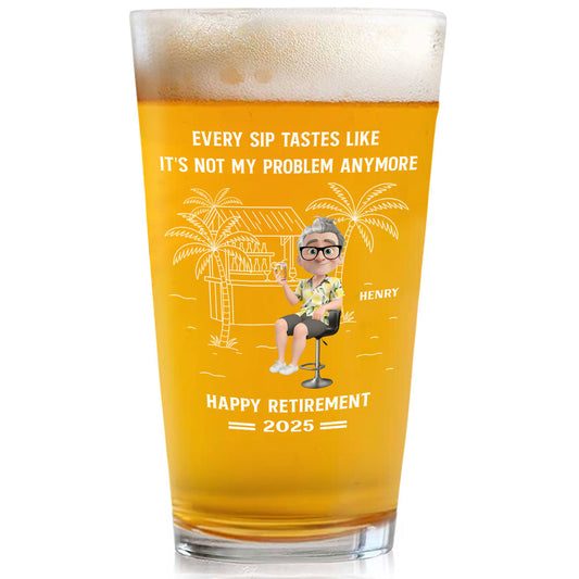 Happily Retired Male Ver - Personalized Custom Beer Glass