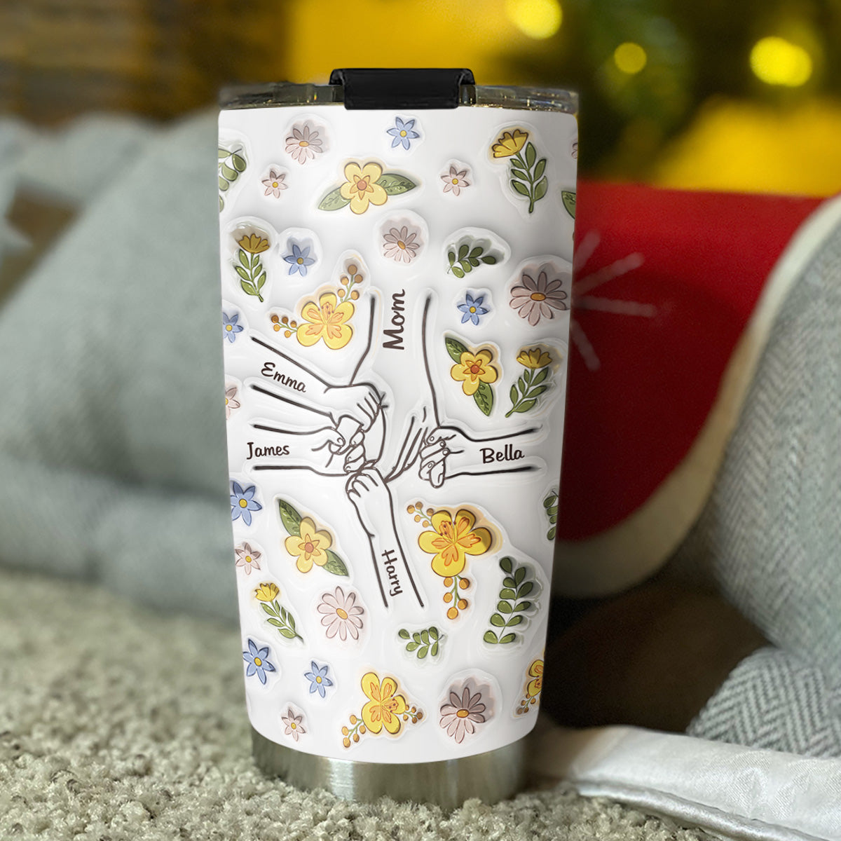 Mom Hold Our Hands, Also Our Hearts - Personalized Custom 3D Inflated Effect Tumbler
