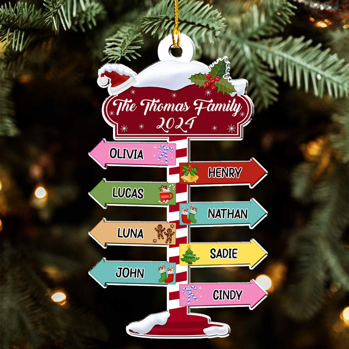 Family Pole Sign Christmas - Personalized Custom Wood Ornament